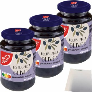 Gut&Günstig Hojiblanca Oliven geschwärzt entsteint 3er Pack (3x340g Glas) + usy Block