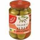 Gut&Günstig Gefüllte Manzanilla Oliven entsteint gefüllt mit Paprikapaste 6er Pack (6x340g Glas) + usy Block