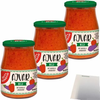Gut&Günstig Ajvar mild mit Paprika und Auberginen 3er (3x340ml Glas) + usy Block