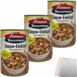Sonnen Bassermann Linseneintopf mit Würstchen 3er Pack (3x400g Dose) + usy Block