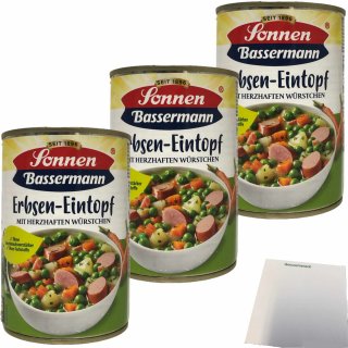 Sonnen Bassermann Erbsentopf mit herzhaften Würstchen 3er Pack (3x400g Dose) + usy Block