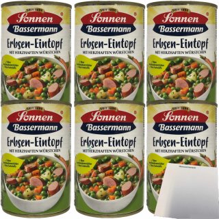 Sonnen Bassermann Erbsentopf mit herzhaften Würstchen 6er Pack (6x400g Dose) + usy Block