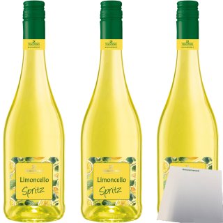 Vescovino Limoncello Spritz alkoholisches Mischgteränk süß 10% vol. 3er Pack (3x0,75 Liter Flasche) + usy Block