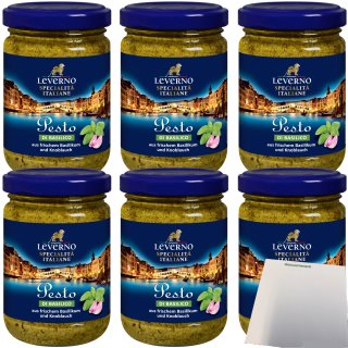 Leverno Pesto di Basilico aus frischem Basilikum und Knoblauch 6er Pack (6x130g Glas) + usy Block