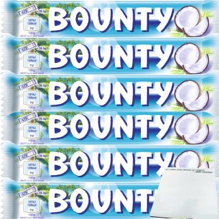 Bounty Einzelriegel Gefüllte Milchschokolade mit saftigem weissem Kokosmark 6er Pack (6x57g Riegel) + usy Block