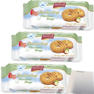 Coppenrath Haselnuss-Ringe ohne Zucker 3er Pack (3x200g Packung) + usy Block