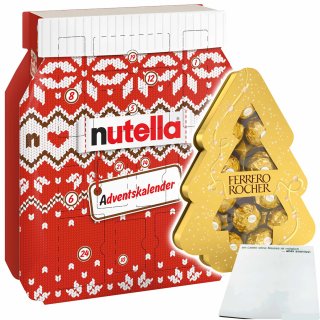 Nougat-Creme-Bundle: nutella Adventskalender 528g + Ferrero Rocher Tanne 150g Packung + usy Block
