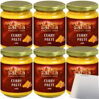 Sabita Curry-Paste mild für typisch indische Currys zum marinieren von Hähnchen Lamm Rind sowie Fisch 6er Pack (6x125g Glas) + usy block