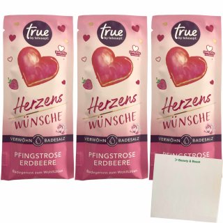 Tetesept Eine Portion Herzenswünsche Pfingstrose-Erdbeere Badesalz 3er Pack (3x50g Packung) + usy Block