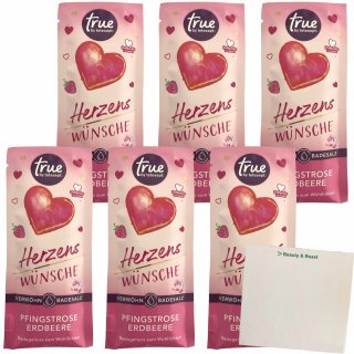 Tetesept Eine Portion Herzenswünsche Pfingstrose-Erdbeere Badesalz 6er Pack (6x50g Packung) + usy Block