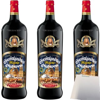 Gerstacker Christkindles Marktglühwein 10% vol. 3er Pack (3x1 Liter Flasche) + usy Block