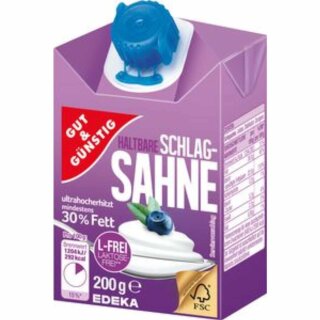 Gut&Günstig Haltbare Schlagsahne 30% Fett laktosefrei (200g Packung)