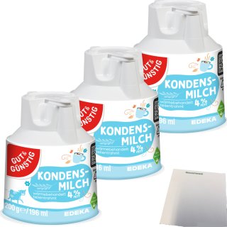 Gut&Günstig Kondensmilch Kaffeesahne Kännchen 4% 3er Pack (3x200g Packung) + usy Block