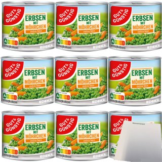 Gut&Günstig Junge Erbsen mit Möhrchen extra fein 3er Pack (9x200g Dose) + usy Block