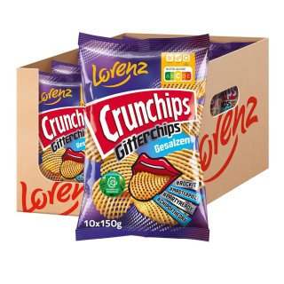 Lorenz Crunchips Gitterchips gesalzen 10x150g MHD 28.08.2023 Restposten Sonderpreis