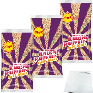 Frigeo Knusper-Puffreis mit Mais 3er Pack (3x80g Packung) + usy Block