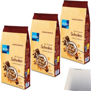 Kölln Müsli Schoko Hafer-Müsli mit 20% feiner Schokolade 3er Pack (3x2 kg Packung) + usy Block