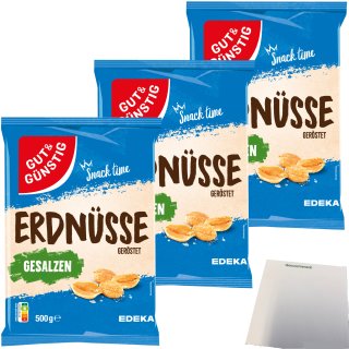 Gut&Günstig Erdnüsse geröstet und gesalzen 3er Pack (3x500g Packung) + usy Block