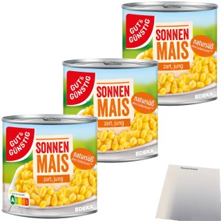 Gut&Günstig Sonnenmais zart und jung natursüß 3er Pack (3x330g Dose) + usy Block