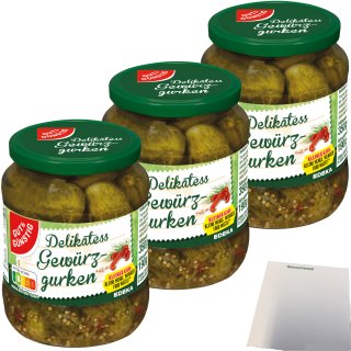 Gut&Günstig Delikatess Gewürzgurken knackig-würzig 3er Pack (3x350g Glas) + usy Block