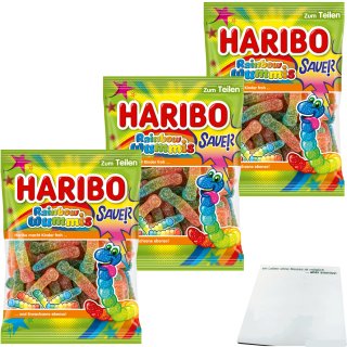 Haribo Rainbow Wummis Sauer Fruchtgummi 3er Pack (3x160g Beutel) + usy Block