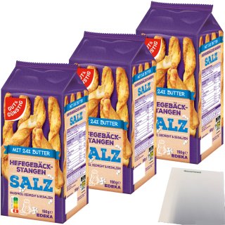 Gut&Günstig Gebäckstangen gesalzen aus Hefeteig gedreht 3er Pack (3x150g Packung) + usy Block