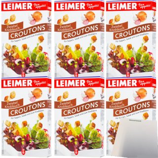 Leimer Croutons Zwiebel Knoblauch für Suppen Salat und zum Knabbern 6er Pack (6x100g Packung) + usy Block