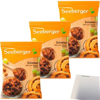 Seeberger Sultaninen ohne Zuckerzusatz fruchtiger Geschmack 3er Pack (3x200g Packung) + usy Block