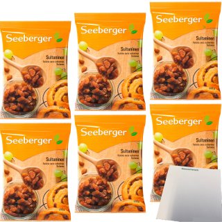 Seeberger Sultaninen ohne Zuckerzusatz fruchtiger Geschmack 6er Pack (6x200g Packung) + usy Block