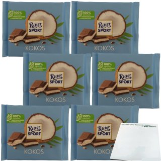 Ritter Sport Kokos Vollmilchschokolade mit Kokos-Creme 6er Pack (6x100g Packung) + usy Block