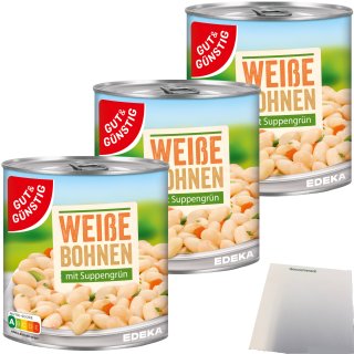 Gut&Günstig Weisse Bohnen mit Suppengrün 3er Pack (3x800g Dose) + usy Block