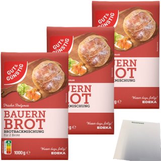 Gut&Günstig Brotbackmischung Bauernbrot 3er Pack (3x1000g Packung) + usy Block