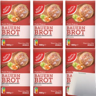 Gut&Günstig Brotbackmischung Bauernbrot 6er Pack (6x1000g Packung) + usy Block