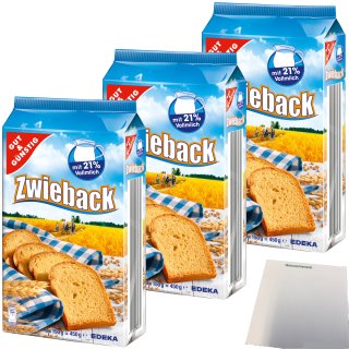 Gut&Günstig Zwieback knusprig und goldgelb gebacken 3er Pack (3x450g Packung) + usy Block