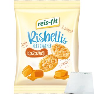 Reis-Fit Risbellis Caramel Fettarme Reis-Cracker mit Karamellgeschmack (40g Packung) + usy Block