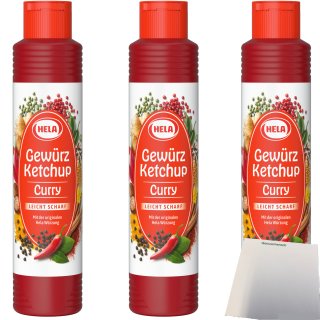 Hela Curry Gewürz Ketchup leicht scharf 3er Pack (3x800ml Flasche) + usy Block