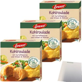Erasco Kohlroulade in Sauce mit Kartoffelpüree Erbsen und Möhren 3er Pack (3x480g Packung) + usy Block