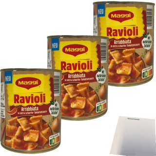 Maggi Ravioli Arrabiata in extra scharfer Tomatensauce 3er Pack (3x800g Dose) + usy Block