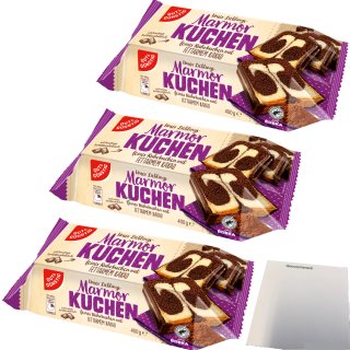 Gut&Günstig Marmorkuchen feiner Rührkuchen mit Kakao in knackiger Schokoladenglasur 3er Pack (3x400g Packung) + usy Block