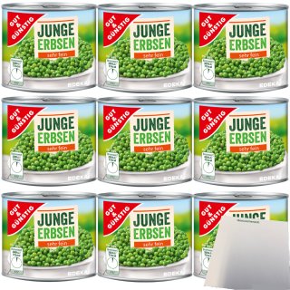 Gut&Günstig Junge Erbsen sehr fein sortiert 3er Pack (9x200g Dose) + usy Block