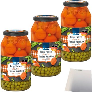 Edeka Junge Erbsen mit Pariser Karotten 3er Pack (3x660g Glas) + usy Block