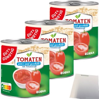 Gut&Günstig Tomaten ganz geschält mit Tomatensaft 3er Pack (3x800g Dose) + usy Block