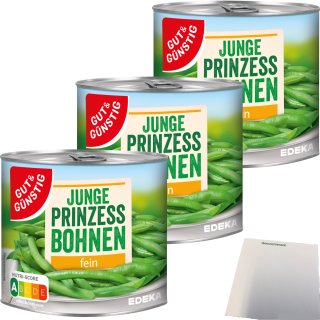 Gut&Günstig Junge Prinzessbohnen fein sortiert 3er Pack (3x400g Dose) + usy Block