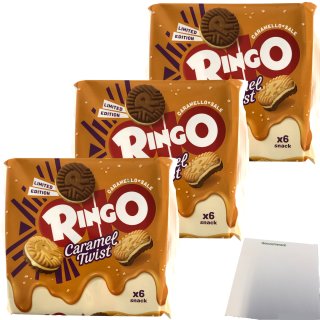 Pavesi Ringo Caramel Twist Kekse mit Salzkaramellcreme 3er Pack (3x170g Packung) + usy Block
