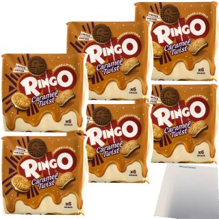 Pavesi Ringo Caramel Twist Kekse mit Salzkaramellcreme 6er Pack (6x170g Packung) + usy Block