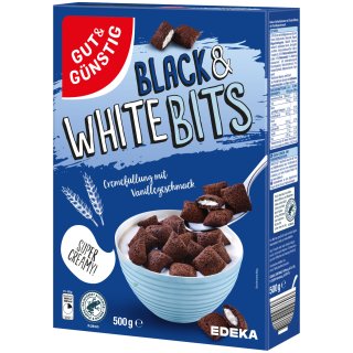 Gut&Günstig Black & White Bits Kakao-Getreidekissen mit Cremefüllung (500g Packung)
