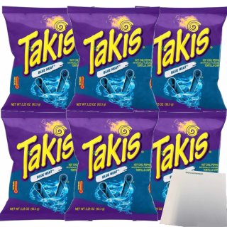 Takis Blue Heat Mais-Snack extram scharf mit Limette 6er Pack (6x92,3g Packung) + usy Block