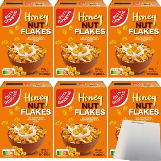 Gut&Günstig Honey Nut Flakes super knusprig 6er Pack (6x750g Packung) + usy Block