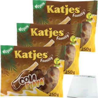 Katjes Family Cola Playa Fruchtgummi Cola-Fläschchen 3er Pack (3x250g Packung) + usy Block