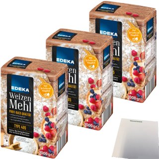 Edeka Weizenmehl Type 405 ideal für Gebäck und Kuchen 3er Pack (3x1000g Packung) + usy Block